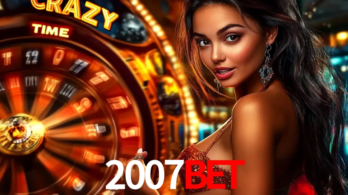 Mulher ao lado da roda de prêmios do jogo de cassino ao vivo Crazy Time, um dos shows de jogos mais emocionantes oferecidos pela plataforma de apostas 2007bet.