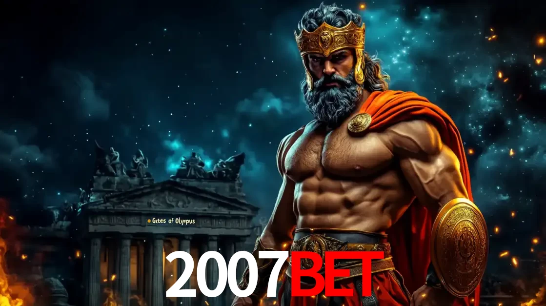 O poderoso Zeus do jogo de slot Gates of Olympus em frente ao seu templo, pronto para lançar multiplicadores divinos e prêmios épicos no cassino online 2007bet.