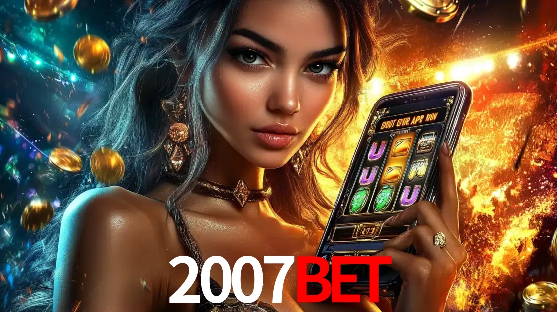 Mulher elegante mostrando um jogo de caça-níqueis em seu smartphone, destacando a experiência de cassino móvel oferecida pelo aplicativo 2007bet.